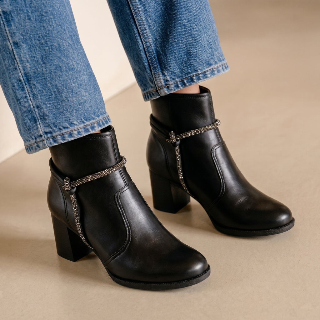 Bota Feminina Dakota Cano Baixo Strass Salto Bloco